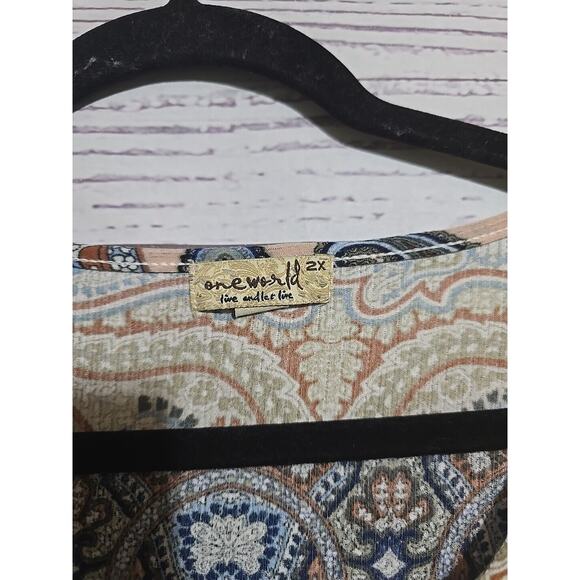 One World Blue Paisley Relaxed Long Sleeve Boho Peasant Top Womans Plus Size 2X - Picture 5 of 6